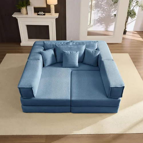 Vista 5 de Juego de sofá modular modular, sofá de gran tamaño en forma de L con 6 almohadas, sofá modular convertible para sala de estar, dormitorio, 118.2