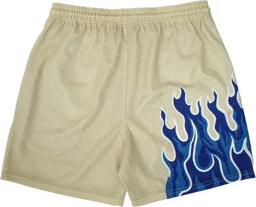 Vista 2 de BOOMLEMON Pantalones cortos de baloncesto para hombre, pantalones cortos deportivos de entrenamiento casual con estampado gráfico de llama de malla