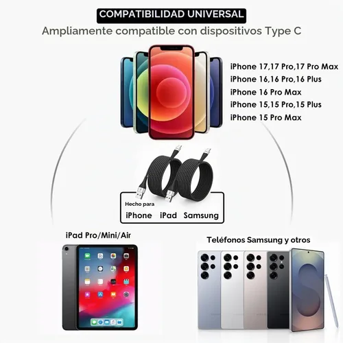 Vista 8 de Cable USB A a USB C, cable tipo C, cargador USBC de carga rápida de 6 pies Negro