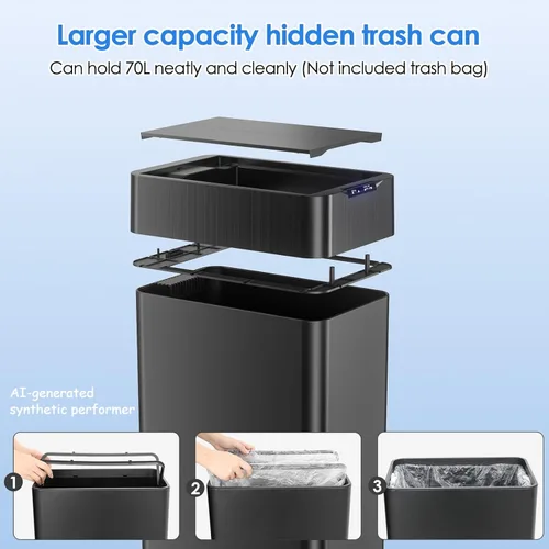 Vista 7 de Bote de basura automático, cubo de basura con sensor de movimiento sin contacto de 13.2 galones Smart Garbage Can with Soft-Close Lid, Bag