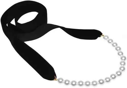 Vista 6 de AKOAK 1 paquete de collar de lazo negro vintage con lazo de perlas, longitud ajustable, elegante collar de joyería único, cadena de suéter