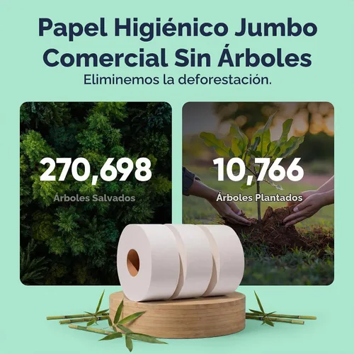 Vista 2 de Save Trees Rollos comerciales de papel higiénico jumbo – Bambú, 12 rollos por caja, 1000 pies sin perforar, 2 capas, blanco, papel higiénico a