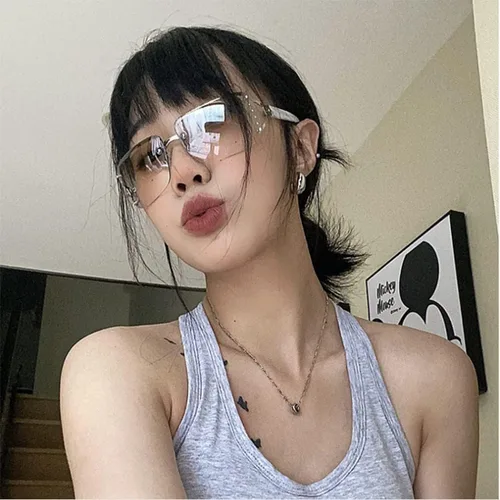 Vista 5 de 2 gafas de sol de moda para mujer, gafas de sol retro sin montura cuadradas con diamantes de imitación
