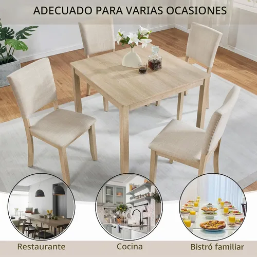 Vista 8 de Harper & Bright Designs Juego Moderno de Mesa de Comedor de 5 Piezas de Madera para 4 - Mesa de Cocina Cuadrada Pequeña de 34.5" & Sillas con Roble