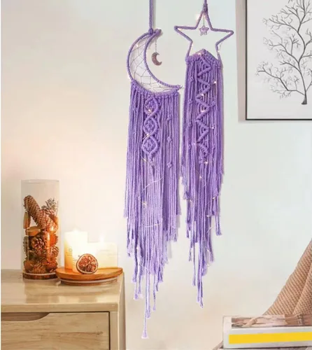 Vista 14 de Atrapasueños Atrapasueños de Luna con Luz, Atrapasueños Negro para Niñas y Niños, Decoración de Pared de Dormitorio, Decoración de Navidad