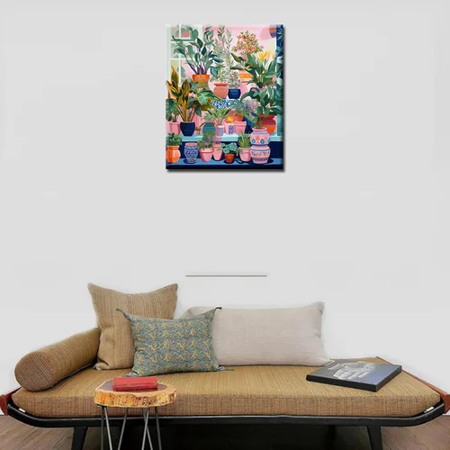 Vista 2 de Kit de pintura digital de plantas coloridas en macetas por números para adultos, juego de pintura al óleo acrílica para principiantes, plantas