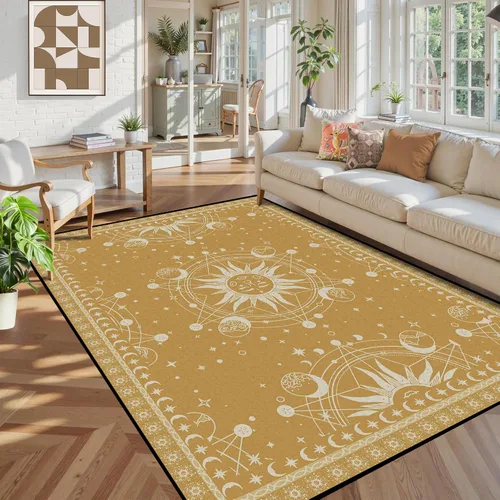 Vista 5 de alfombra de Sol y Luna Boho Celestial para dormitorio, sala de estar, alfombra bohemia oculta, media luna, solar, estrellas, galaxia, alfombra de 5