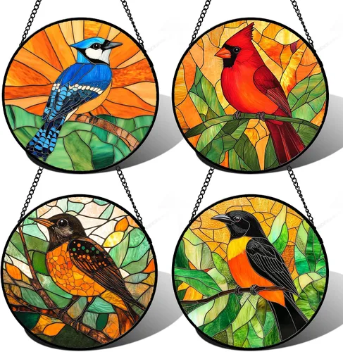 Vista 13 de DASTOLL Colgante de vidrio emplomado para ventana, diseño de lirio del valle, mariposa, atrapasol para puertas, hogar, atrapasoles decoración