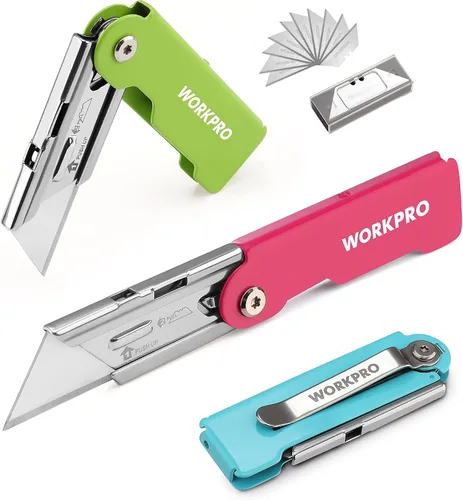 Vista 12 de WORKPRO Juego de cuchillos de bolsillo plegables de cambio rápido de 3 piezas con clip para cinturón