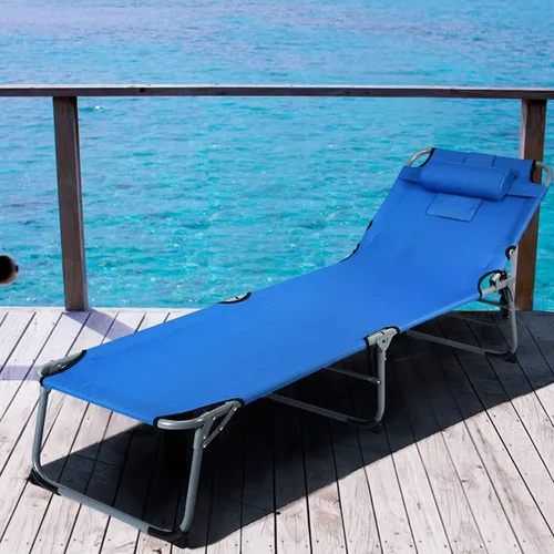 Vista 8 de COSTWAY Tumbona plegable ajustable para patio, playa, camping, reclinable, para tomar el sol, color azul