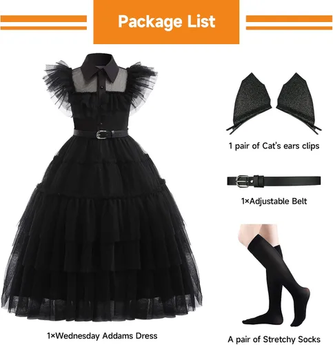 Vista 6 de Hellet Girls Cosplay Costume Dress for Wednesday Addams Family Kids Costumes Black Dance Princess for Halloween School Party