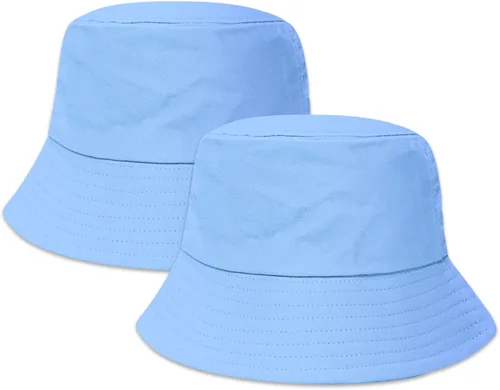 Vista 18 de PFFY 2 Packs Bucket Hat for Women Men Cotton Hats Sun Beach Fishing Cap 2 paquetes negro (reversible)