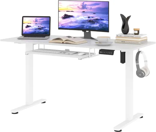 Vista 10 de Escritorio eléctrico de altura ajustable con bandeja para teclado, escritorio de pie sentado de 48 x 24 pulgadas, escritorio ergonómico para Negro