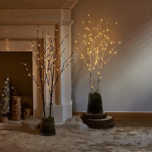 Vista 6 de Birchlitland - Ramas iluminadas marrones de 32 pulgadas, 100 luces LED con temporizador que funcionan con baterías, rama de árbol artificial