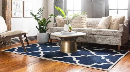 Vista 2 de Unique Loom Trellis Collection - Alfombra moderna inspirada en estilo marroquí con diseño de celosía, rectangular, 3 pies 3 pulgadas x 5 pies 3 azul