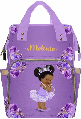 Vista 30 de Newcos Bolsa de pañales personalizada con estampado de corona con nombre personalizado de África negra para mujer, bolsa de pañales de viaje casual