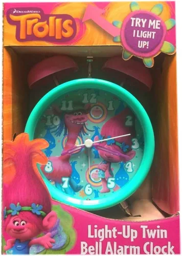 Vista 2 de DREAMWORKS TROLLS Trolls - Reloj despertador para habitación de niñas, alarma de campana de amapola, doble campana, reloj despertador, 6 pulgadas