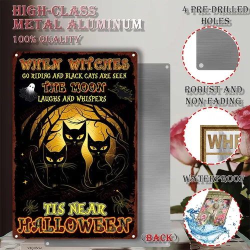 Vista 3 de Letrero de lata retro con diseño de gato negro, regalo de mamá de gato, decoración de gato negro de Halloween, regalo para amantes de los gatos