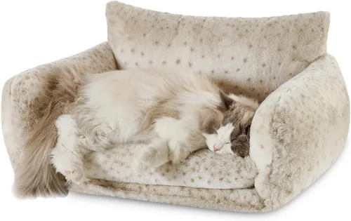 Vista 32 de Hollypet Cama para gatos, mullida, multifuncional, de doble capa, suave para mascotas, sofá ortopédico para gatos y perros pequeños, color beige