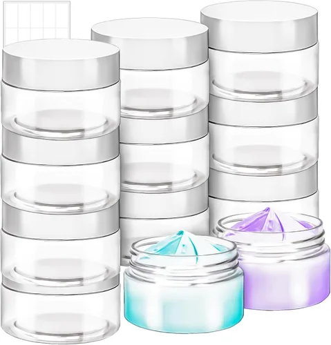 Vista 20 de Paquete de 15 tarros de plástico redondos transparentes de 1 onza con tapas, frascos pequeños para cosméticos de 1 fl oz, recipientes de maquillaje