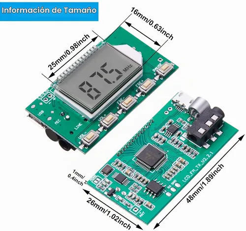 Vista 2 de Módulo transmisor FM digital de 2 piezas transmisor FM estéreo DSP PLL 76.0-108.0MHz modulación de frecuencia estéreo con pantalla LCD