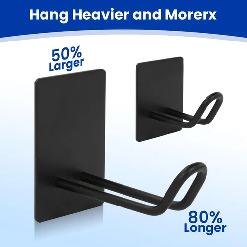 Vista 2 de Adhesive Hooks Heavy Duty, Long Stainless Steel Wall Towel Holder Black Double-tube