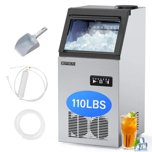 Vista 8 de ROVSUN - Máquina para hacer hielo de 70 libras/24 horas para encimera con 2 entradas de agua y función de programación, máquina independiente