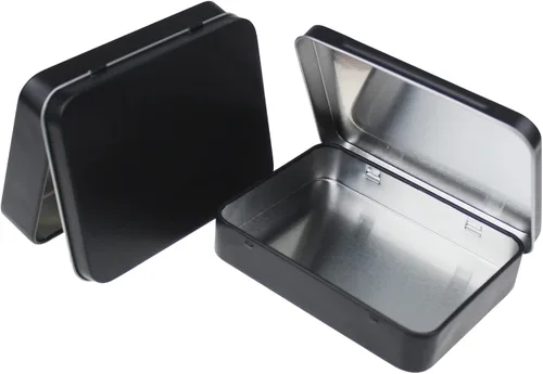 Vista 7 de 12 latas rectangulares de metal con bisagras, color negro, 4.5 x 3.3 x 0.87 pulgadas Contenedores vacíos, organizador de almacenamiento