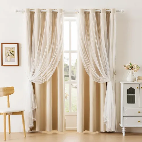 Vista 18 de Anytime Cortinas opacas y transparentes para ventana, par de paneles de cortinas lisas con ojales en la parte superior, 35 pulgadas de ancho x 63