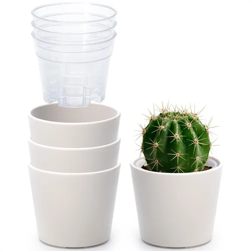 Vista 29 de Phoenix Vine Macetero de plástico verde oliva de 4.5 pulgadas con maceta transparente, cubierta decorativa ligera con maceta interior transparente