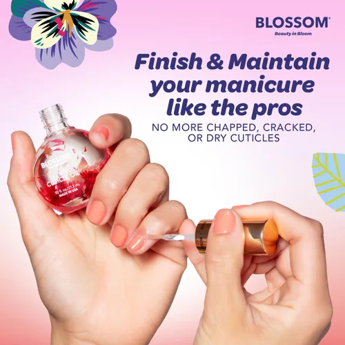 Vista 6 de Blossom Hidratante, hidratante, fortalecedor, aceite perfumado para cutículas, infundido con flores reales, fabricado en Estados Unidos, paquete