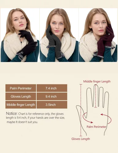 Vista 6 de 3 pares de guantes de invierno para mujeres clima frío niñas con dedos de pantalla táctil cálidos y gruesos mensajes de texto al por mayor