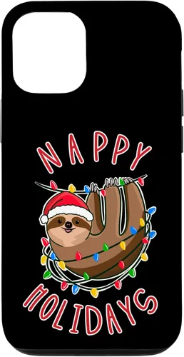 Vista 5 de iPhone 15 Plus Nappy Holidays! Divertido perezoso enredado en la caja de luces de Navidad