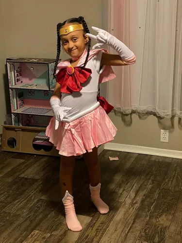Vista 4 de DAZCOS Disfraz de cosplay de Chibi USA para niños pequeños de color rosa