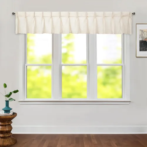 Vista 12 de DriftAway Cenefa plisada para ventana de cocina, cenefa de lino sintético con textura de color beige sólido para sala de estar, cenefa de lino