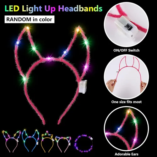 Vista 2 de ADXCO 60 piezas de suministros de fiesta que brillan en la oscuridad, recuerdos de fiesta de neón con luz LED, regalos de fiesta con gafas