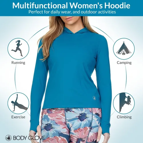 Vista 4 de Sudaderas con capucha activas para mujer, transpirable, ultra suave, mangas largas con agujeros para los pulgares, sudadera con capucha para correr
