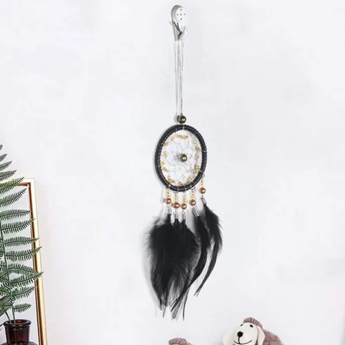 Vista 4 de Atrapasueños de coche para espejo retrovisor, atrapasueños de plumas negras, decoración para colgar en la pared, adorno de adorno para automóvil