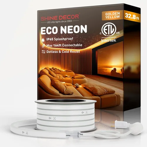 Vista 11 de Shine Decor Tira de luces LED AC 120V, cuerda de neón eco de 120 LED/m sin puntos, conectable y cortable, IP65 impermeable y resistente al clima