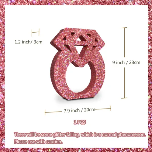 Vista 5 de Eploger Decoraciones de compromiso, anillos de diamantes con purpurina de oro rosa para decoración de mesa, decoraciones de despedida de soltera