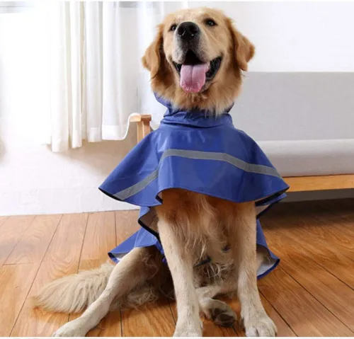 Vista 3 de NACOCO - Impermeable ajustable para perros, poncho a prueba de agua, ropa ligera para lluvia con capucha y tira reflejante, m, Azul