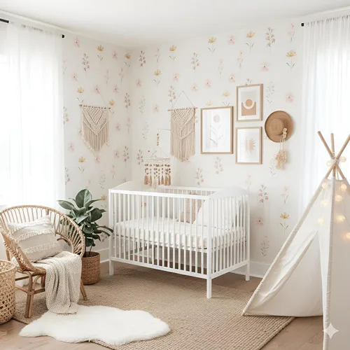 Vista 4 de 48 PCS Calcomanías de Flores Bohemias Calcomanías de Pared de Margaritas para Habitaciones de Niñas, Salas de Juegos y Guarderías Impresión de Doble