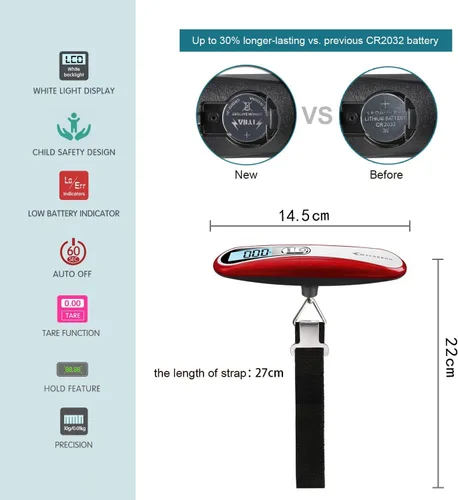 Vista 2 de MYCARBON Báscula de equipaje digital colgante para equipaje, báscula de peso portátil de viaje, báscula de pesaje de maleta con pantalla LCD