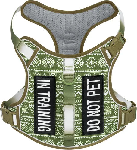 Vista 13 de Arnés para perro sin tirones para perros de tamaño pequeño, chaleco ajustable para caminar fácilmente, material Oxford transpirable, tiras Verde