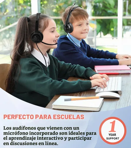 Vista 6 de Auriculares con cable para niños con micrófono para aula, escuela, estudiantes K-12, auriculares con cable Jack de 0.138 in para Chromebooks