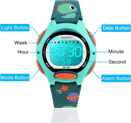 Vista 5 de Kids Watch Digital with Cartoon Band, Colorful LED Lights 30M Waterproof, Alarm Clock, Sport Watch with Stopwatch, Cute Child Presents for Girls