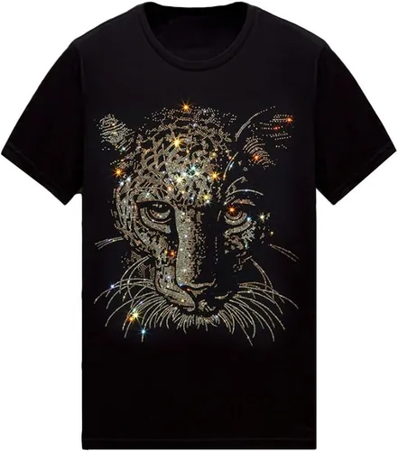 Vista 43 de HZCX FASHION Camiseta con strass brillante para Hombres y Mujeres, manga corta, con pedrería, para festivales de rock, con gemas, de algodón