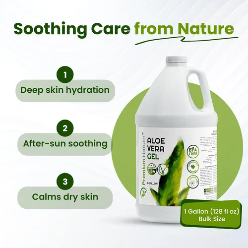 Vista 3 de Premium Nature Gel puro de aloe vera para rostro y piel seca, alivio de quemaduras solares, gelatina hidratante de piel de Aloe Vera Plant