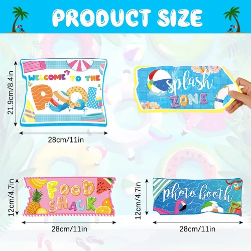 Vista 2 de Jetec 20 Piezas Carteles de Fiesta en la Piscina Decoraciones de Fiesta Splash Decoraciones de Fiesta Hawaianas Luau Carteles de Patio Tropicales