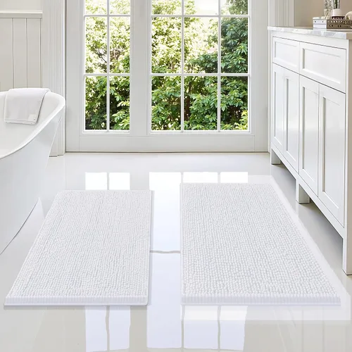 Vista 33 de Juego de alfombras de baño Smiry de 2 piezas, suave alfombra absorbente de chenilla y juego de alfombra en forma de U para inodoro, alfombra de baño